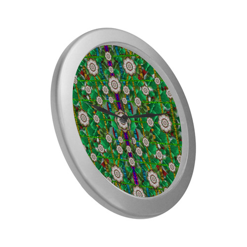 pearl flowers in the glowing forest Silver Color Wall Clock