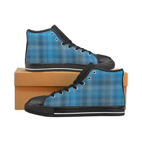 countryblueplaid High Top Canvas Shoes for Kid (Model 017)