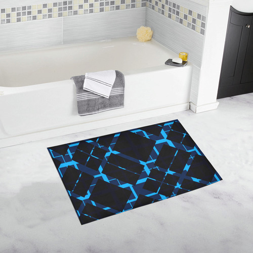 Diagonal Blue & Black Plaid Modern Style Bath Rug 20''x 32''