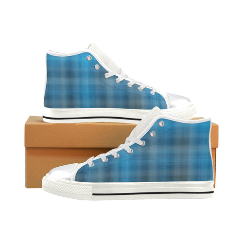 countryblueplaid High Top Canvas Shoes for Kid (Model 017)