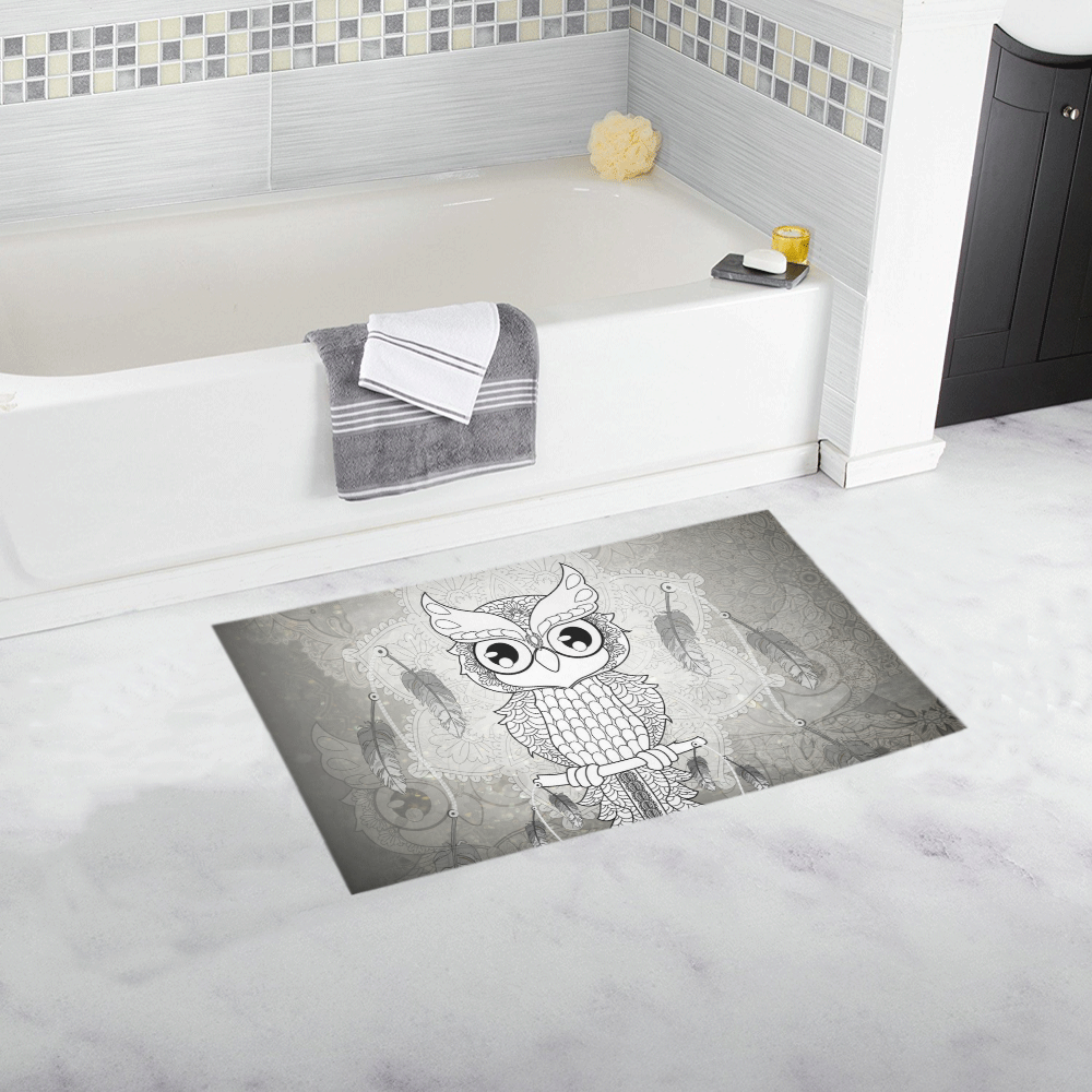 Cute owl, mandala design Bath Rug 16''x 28''
