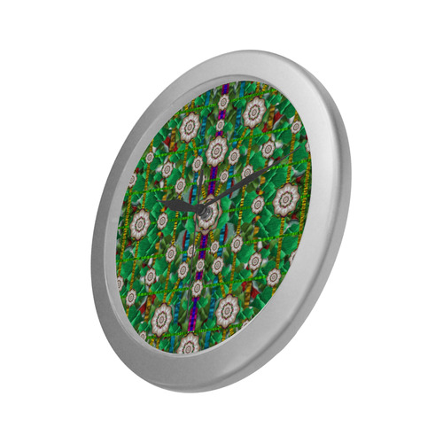 pearl flowers in the glowing forest Silver Color Wall Clock