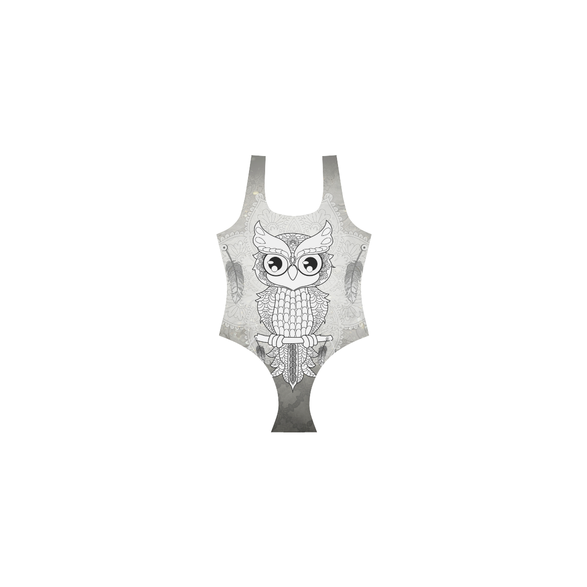 Cute owl, mandala design Vest One Piece Swimsuit (Model S04)