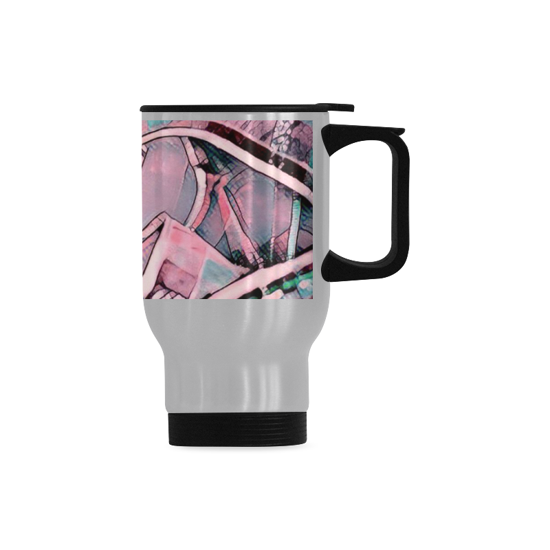another modern moment, pink by FeelGood Travel Mug (Silver) (14 Oz)