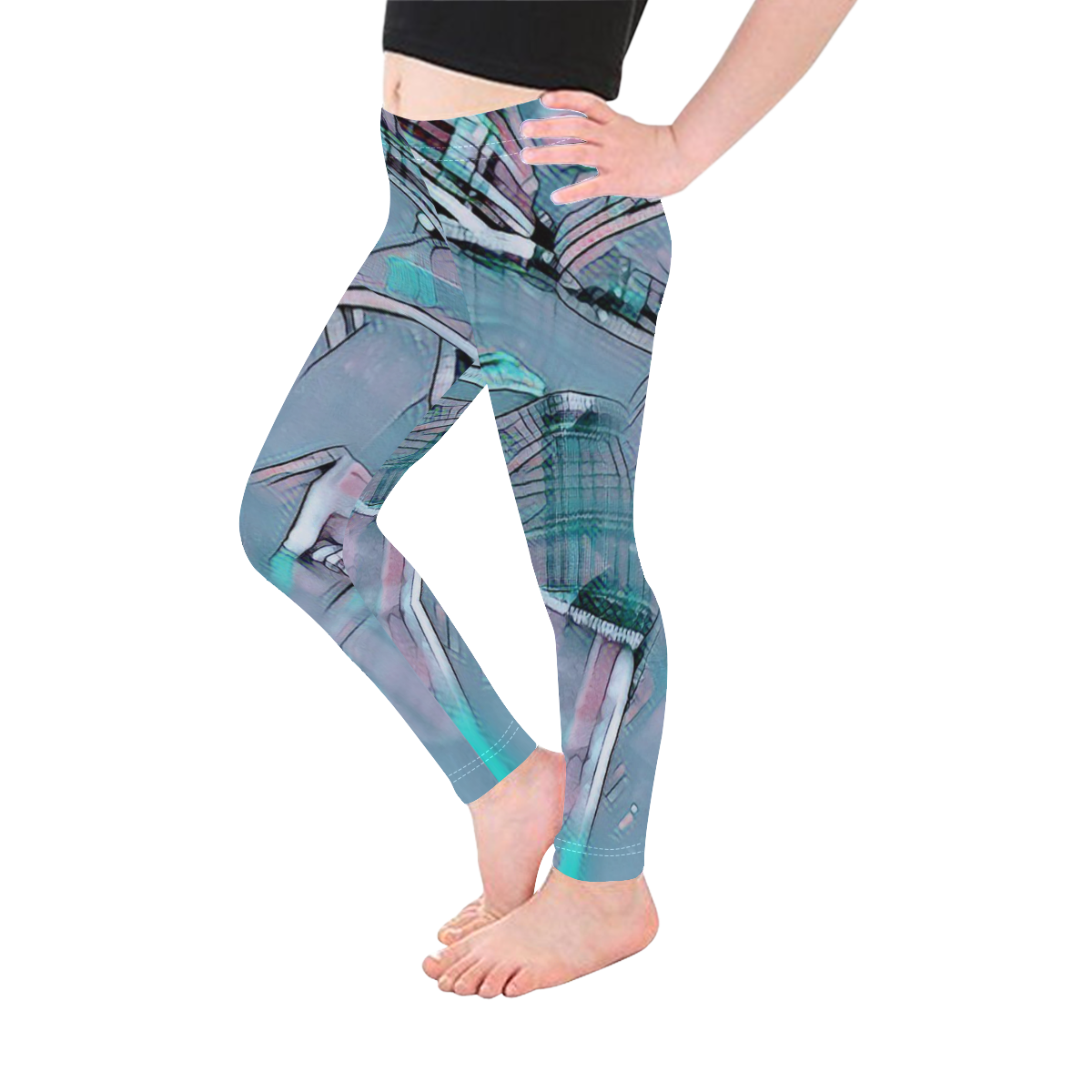 another modern moment, aqua by FeelGood Kid's Ankle Length Leggings (Model L06)
