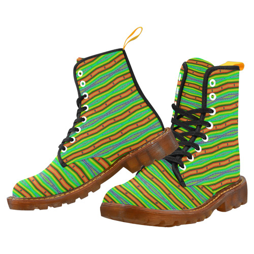 Bright Green Orange Stripes Pattern Abstract Martin Boots For Women Model 1203H