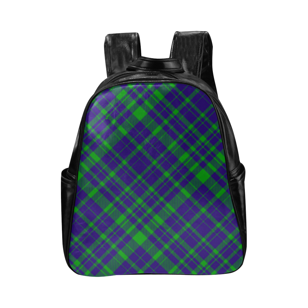 Diagonal Green & Purple Plaid Modern Style Multi-Pockets Backpack (Model 1636)