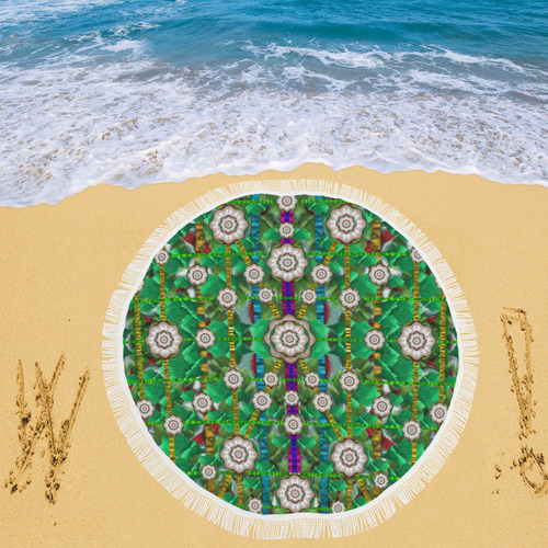 pearl flowers in the glowing forest Circular Beach Shawl 59"x 59"
