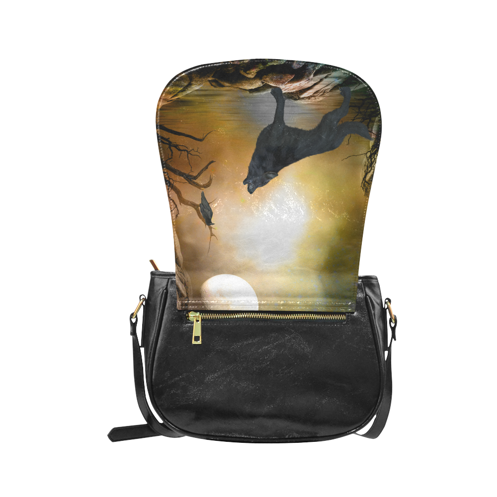 Lonely wolf in the night Classic Saddle Bag/Small (Model 1648)