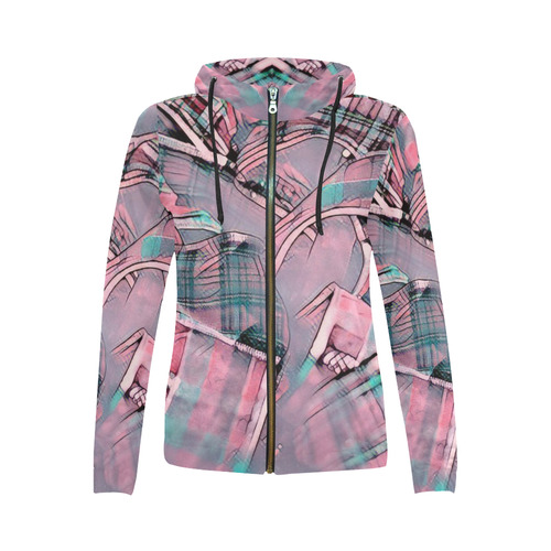 another modern moment, pink by FeelGood All Over Print Full Zip Hoodie for Women (Model H14)