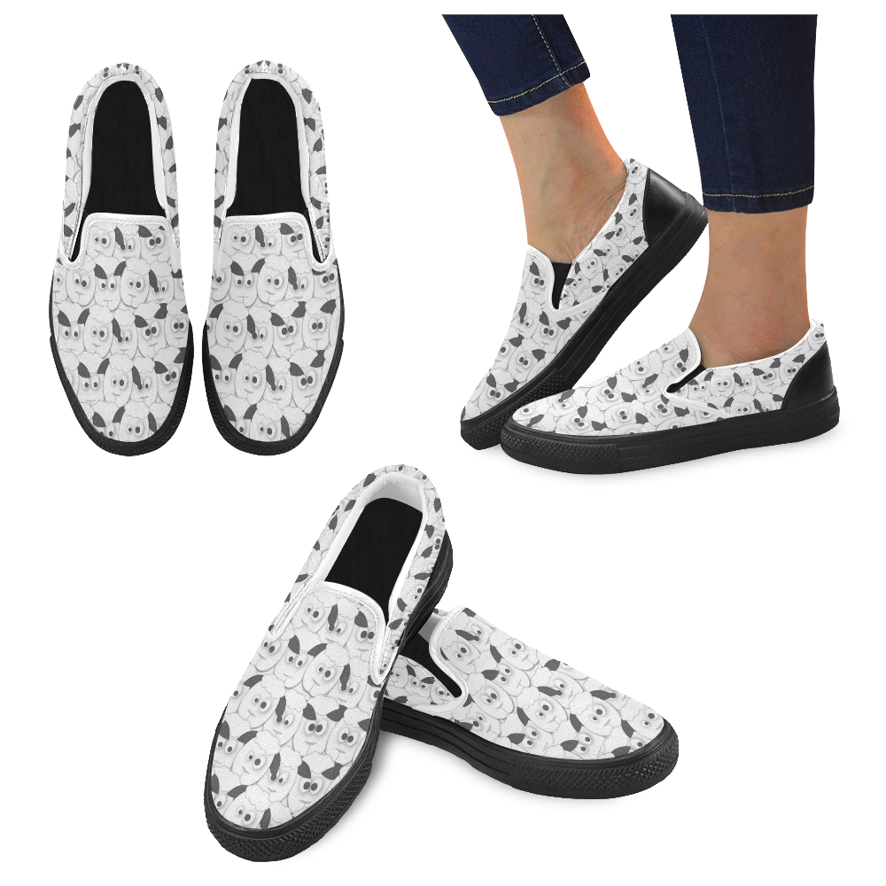 Crazy Herd of Sheep Women's Unusual Slip-on Canvas Shoes (Model 019)