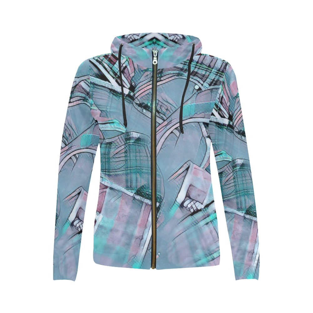 another modern moment, aqua by FeelGood All Over Print Full Zip Hoodie for Women (Model H14)