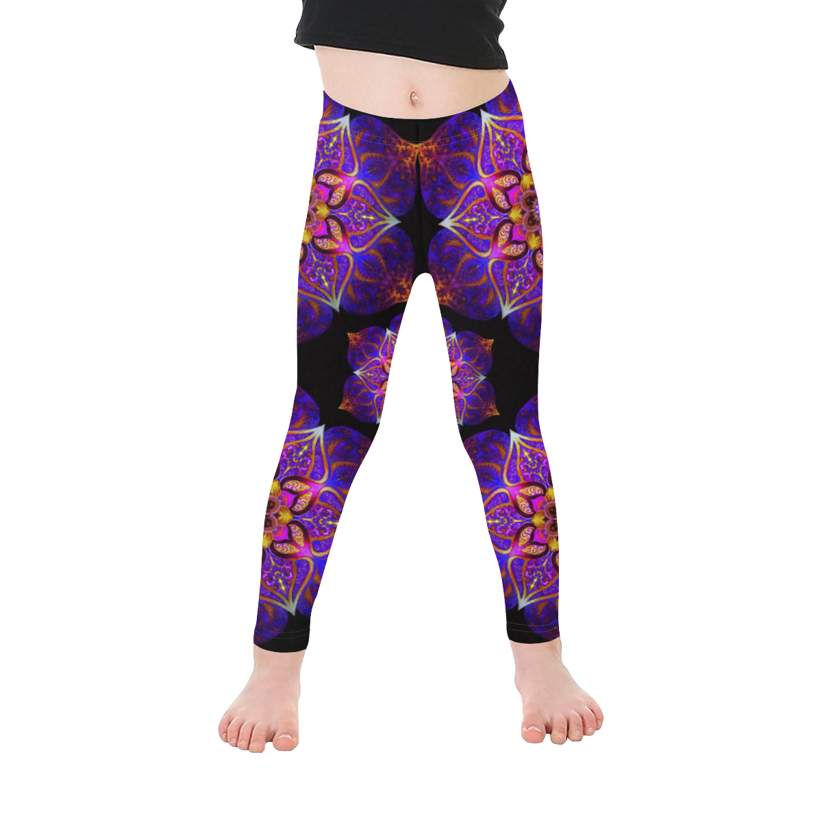 floral magic electric purple kids leggings Kid's Ankle Length Leggings (Model L06)