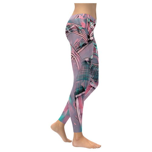 another modern moment, pink by FeelGood Women's Low Rise Leggings (Invisible Stitch) (Model L05)