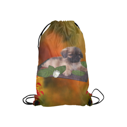 Cute lttle pekinese, dog Small Drawstring Bag Model 1604 (Twin Sides) 11"(W) * 17.7"(H)