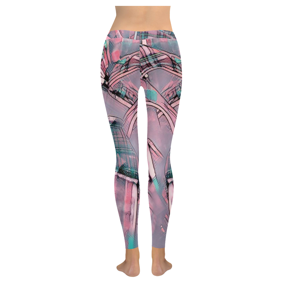 another modern moment, pink by FeelGood Women's Low Rise Leggings (Invisible Stitch) (Model L05)