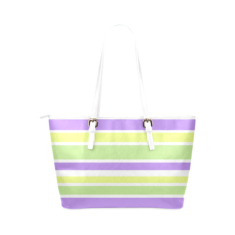 Yellow Green Purple Stripes Pattern Leather Tote Bag/Small (Model 1651)