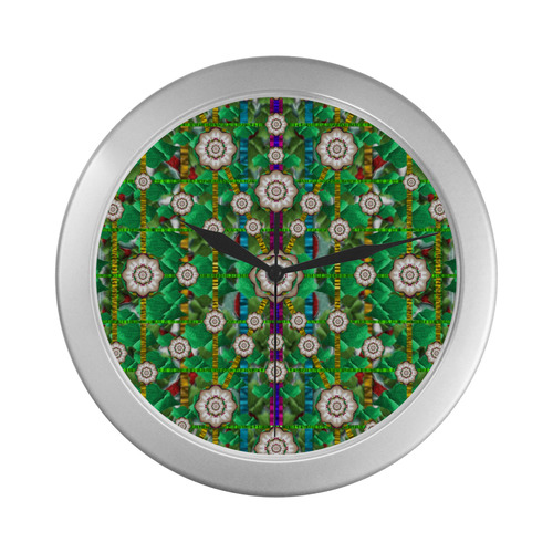 pearl flowers in the glowing forest Silver Color Wall Clock