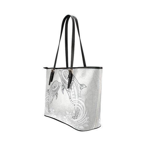 Funny dolphin, mandala design Leather Tote Bag/Small (Model 1651)