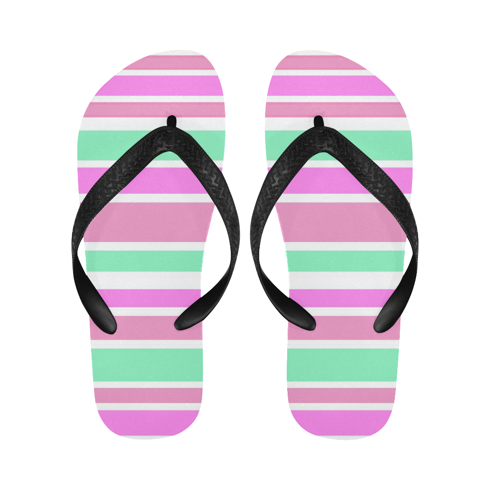 Pink Green Stripes Pattern Flip Flops for Men/Women (Model 040)