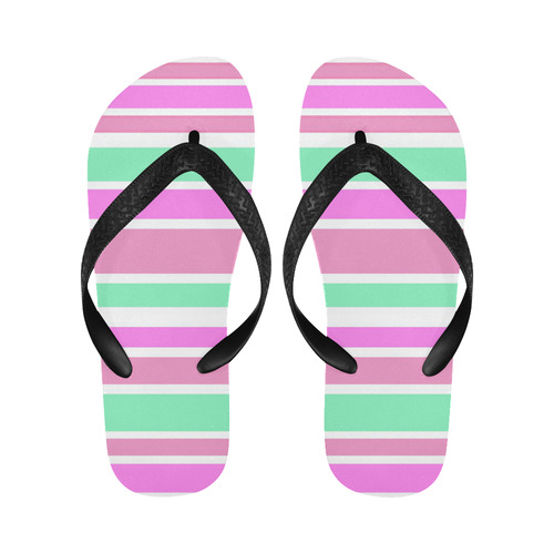Pink Green Stripes Pattern Flip Flops for Men/Women (Model 040)
