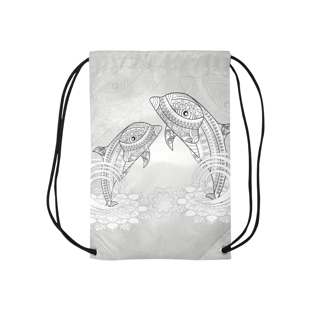 Funny dolphin, mandala design Small Drawstring Bag Model 1604 (Twin Sides) 11"(W) * 17.7"(H)