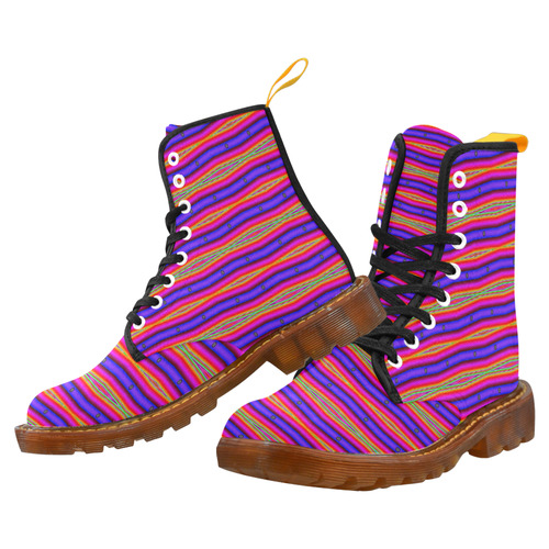 Bright Pink Purple Stripe Abstract Martin Boots For Women Model 1203H