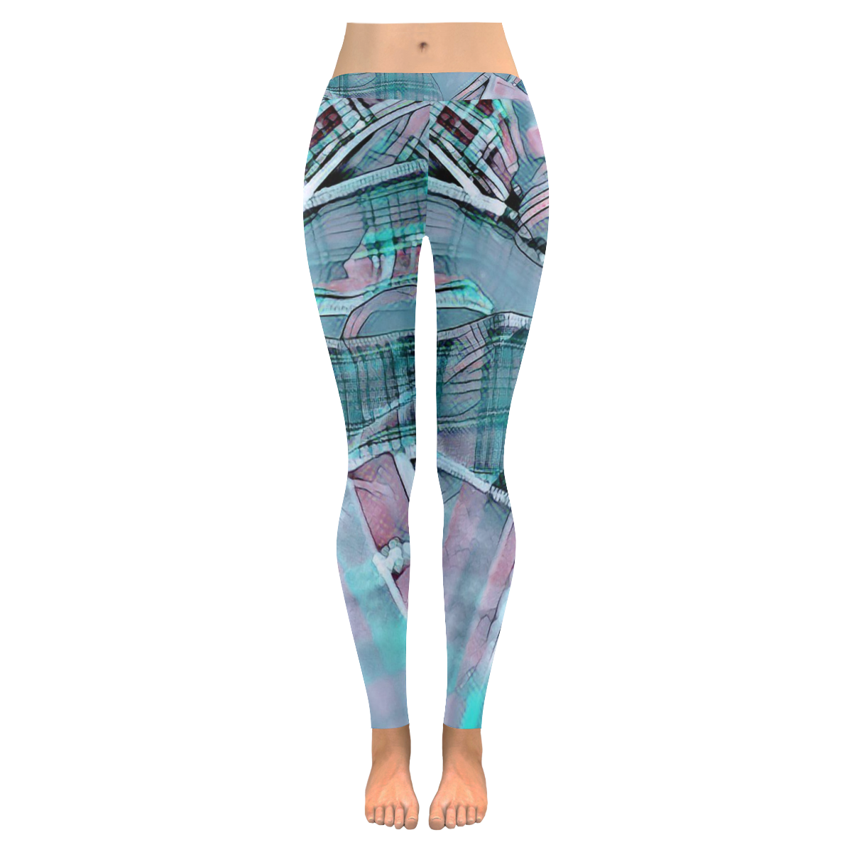 another modern moment, aqua by FeelGood Women's Low Rise Leggings (Invisible Stitch) (Model L05)