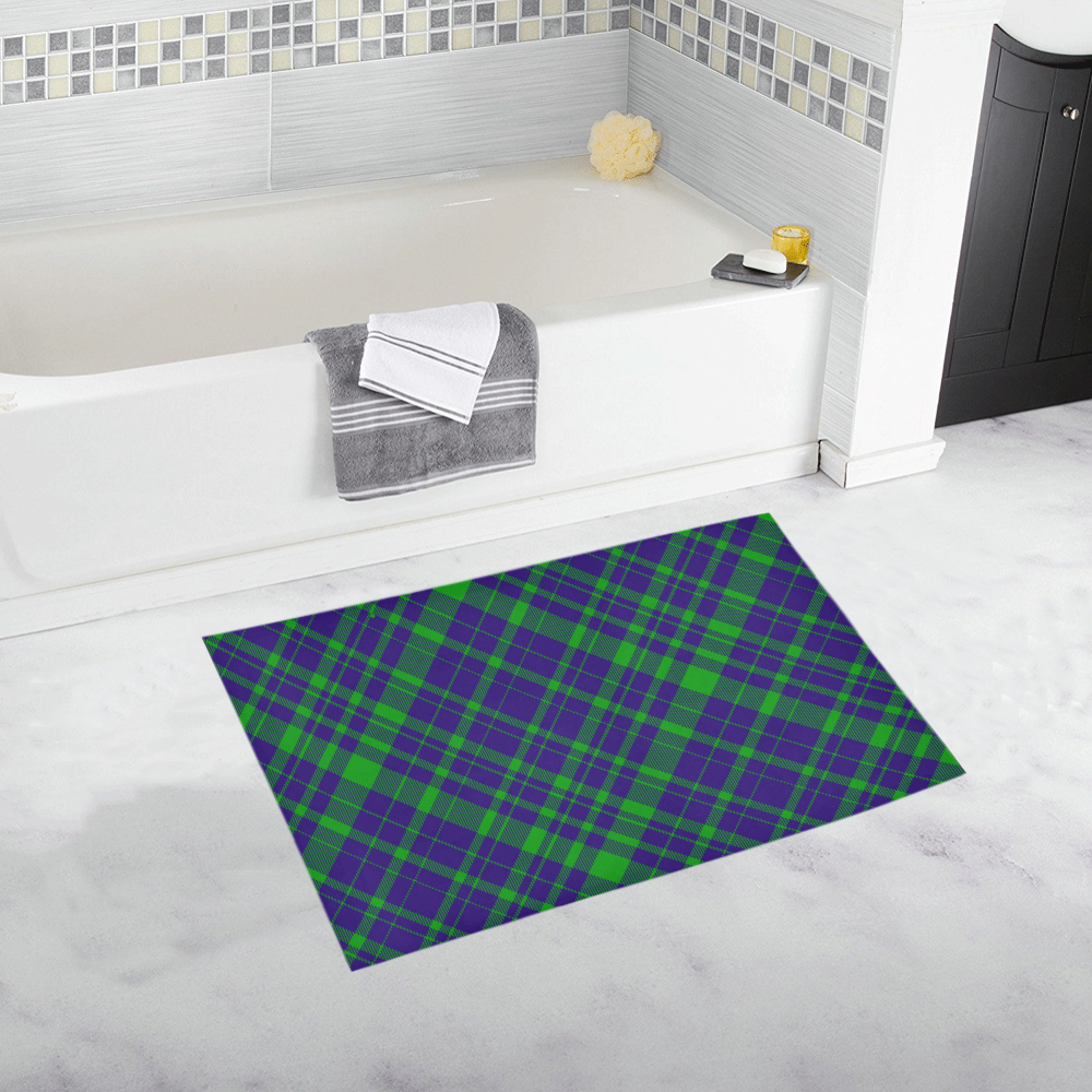 Diagonal Green & Purple Plaid Modern Style Bath Rug 20''x 32''