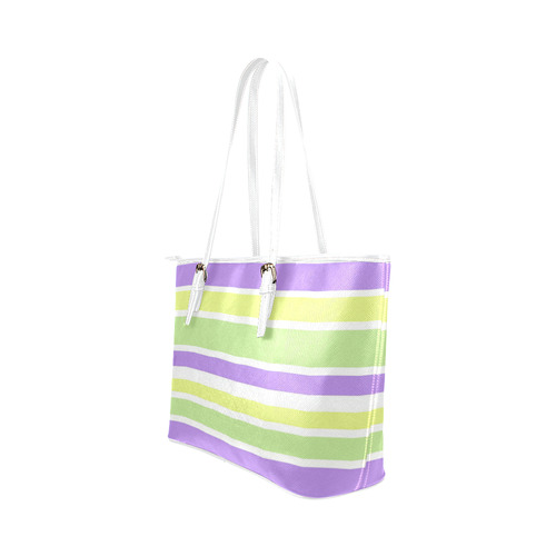 Yellow Green Purple Stripes Pattern Leather Tote Bag/Small (Model 1651)
