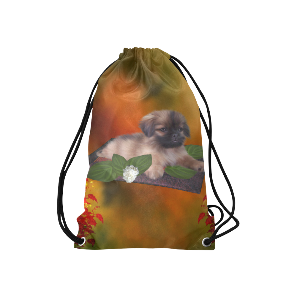 Cute lttle pekinese, dog Small Drawstring Bag Model 1604 (Twin Sides) 11"(W) * 17.7"(H)