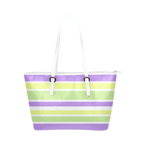 Yellow Green Purple Stripes Pattern Leather Tote Bag/Large (Model 1651)