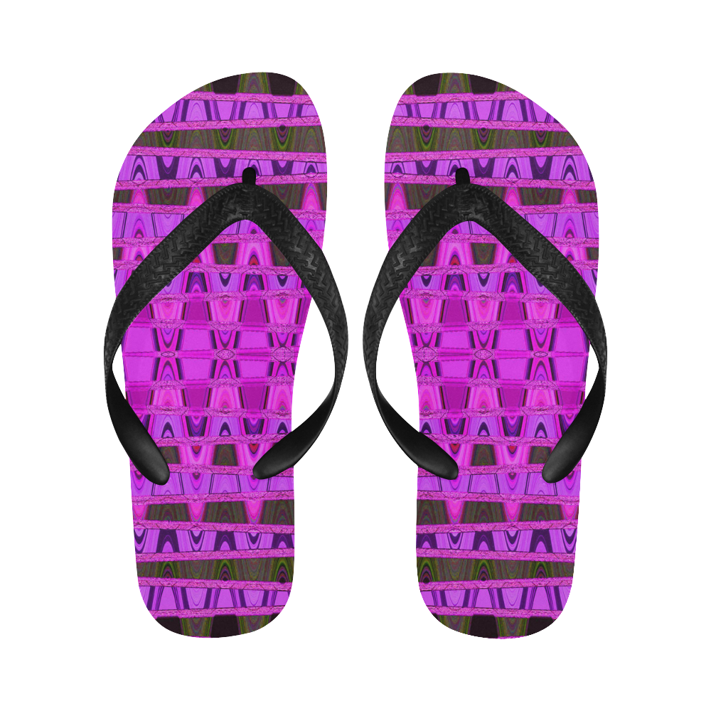 Bright Pink Black Abstract Pattern Flip Flops for Men/Women (Model 040)