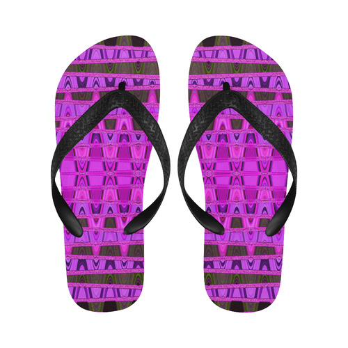 Bright Pink Black Abstract Pattern Flip Flops for Men/Women (Model 040)