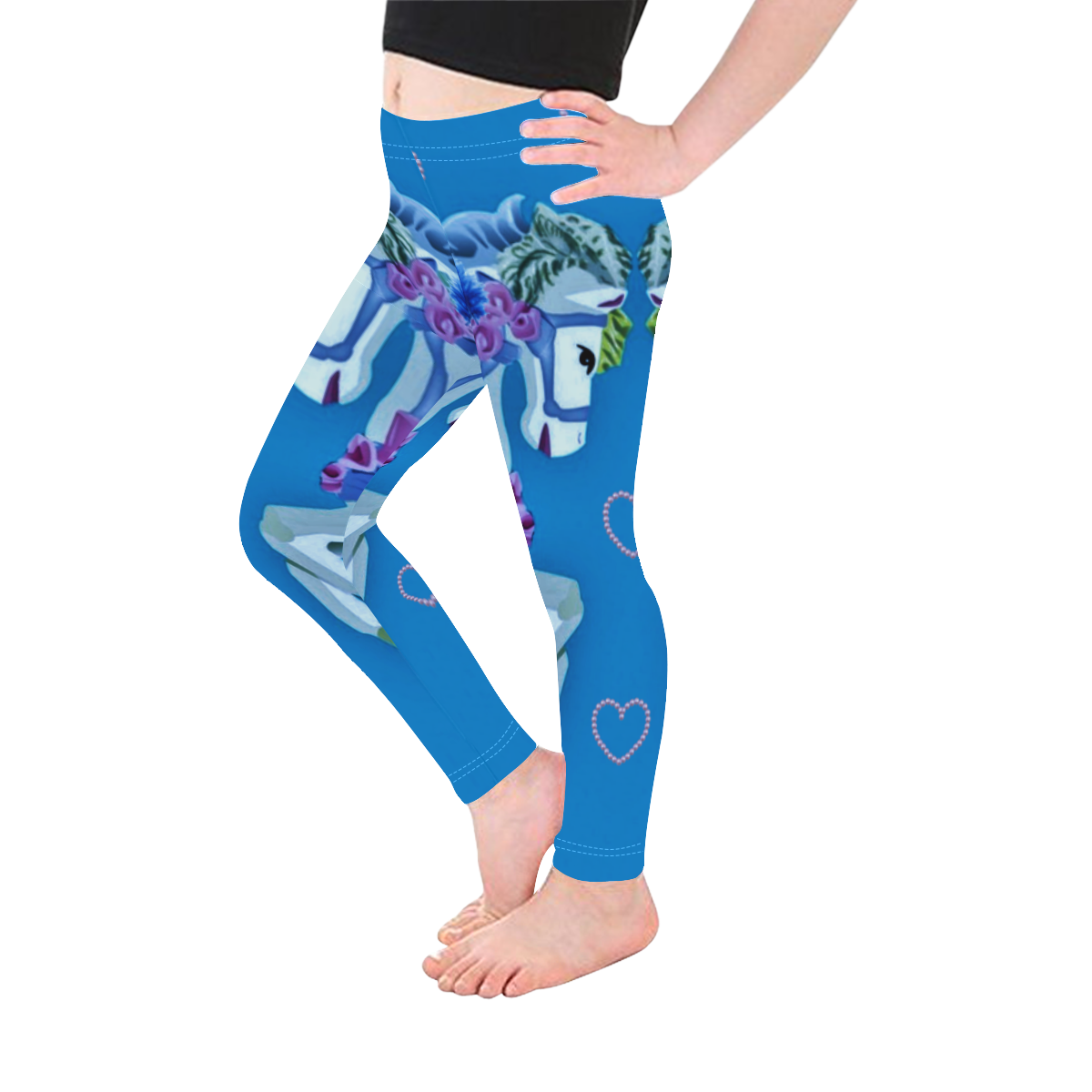 Girly Carousel Ponies - Blue kids leggings Kid's Ankle Length Leggings (Model L06)