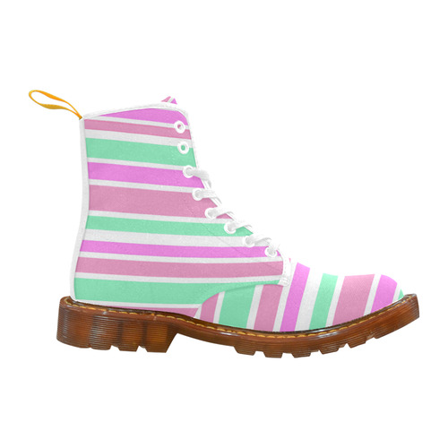 Pink Green Stripes Pattern Martin Boots For Women Model 1203H