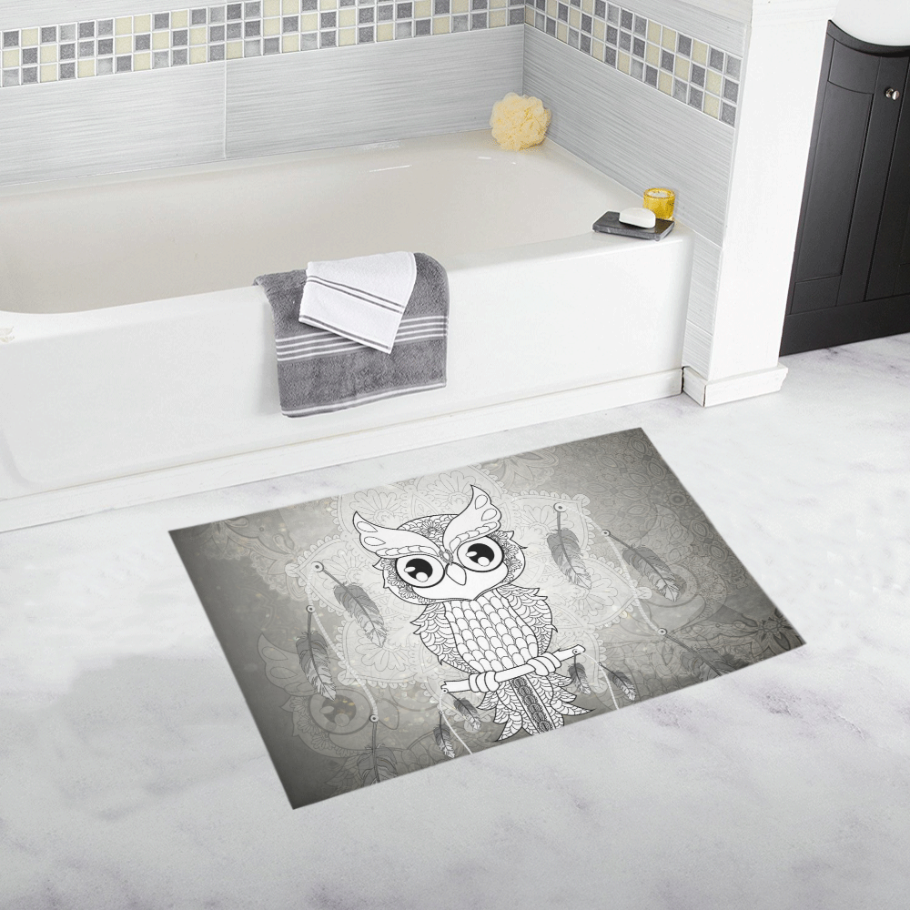 Cute owl, mandala design Bath Rug 20''x 32''