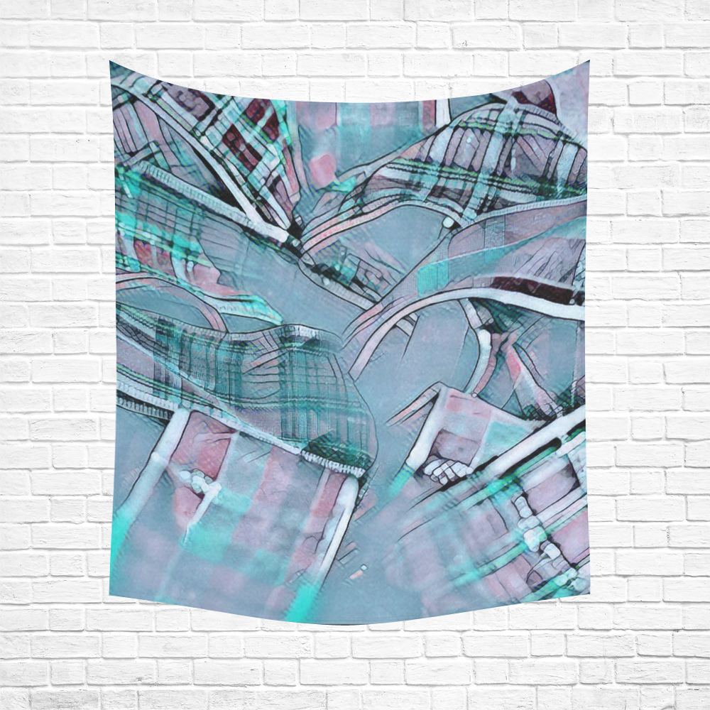 another modern moment, aqua by FeelGood Cotton Linen Wall Tapestry 51"x 60"