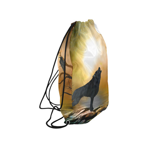 Lonely wolf in the night Small Drawstring Bag Model 1604 (Twin Sides) 11"(W) * 17.7"(H)