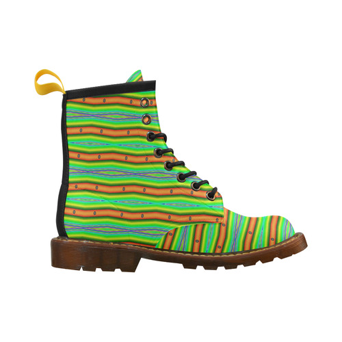 Bright Green Orange Stripes Pattern Abstract High Grade PU Leather Martin Boots For Men Model 402H
