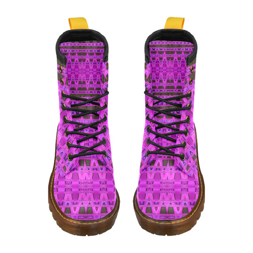 Bright Pink Black Abstract Pattern High Grade PU Leather Martin Boots For Women Model 402H