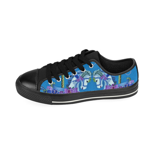 Girly Carousel Ponies - Blue kids shoes Low Top Canvas Shoes for Kid (Model 018)