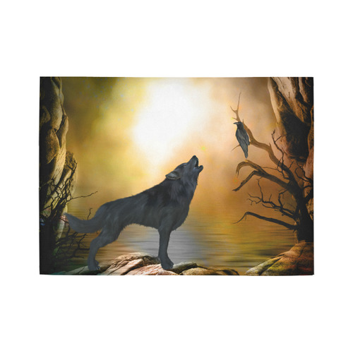 Lonely wolf in the night Area Rug7'x5'