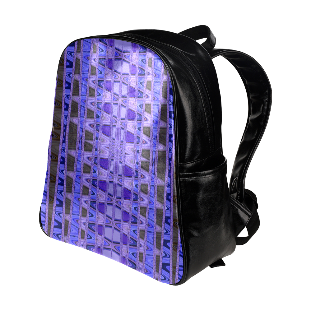 Blue Black Abstract Pattern Multi-Pockets Backpack (Model 1636)