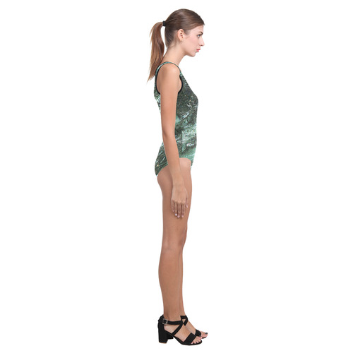 Green Marble Emerald Stone Texture Vest One Piece Swimsuit (Model S04)