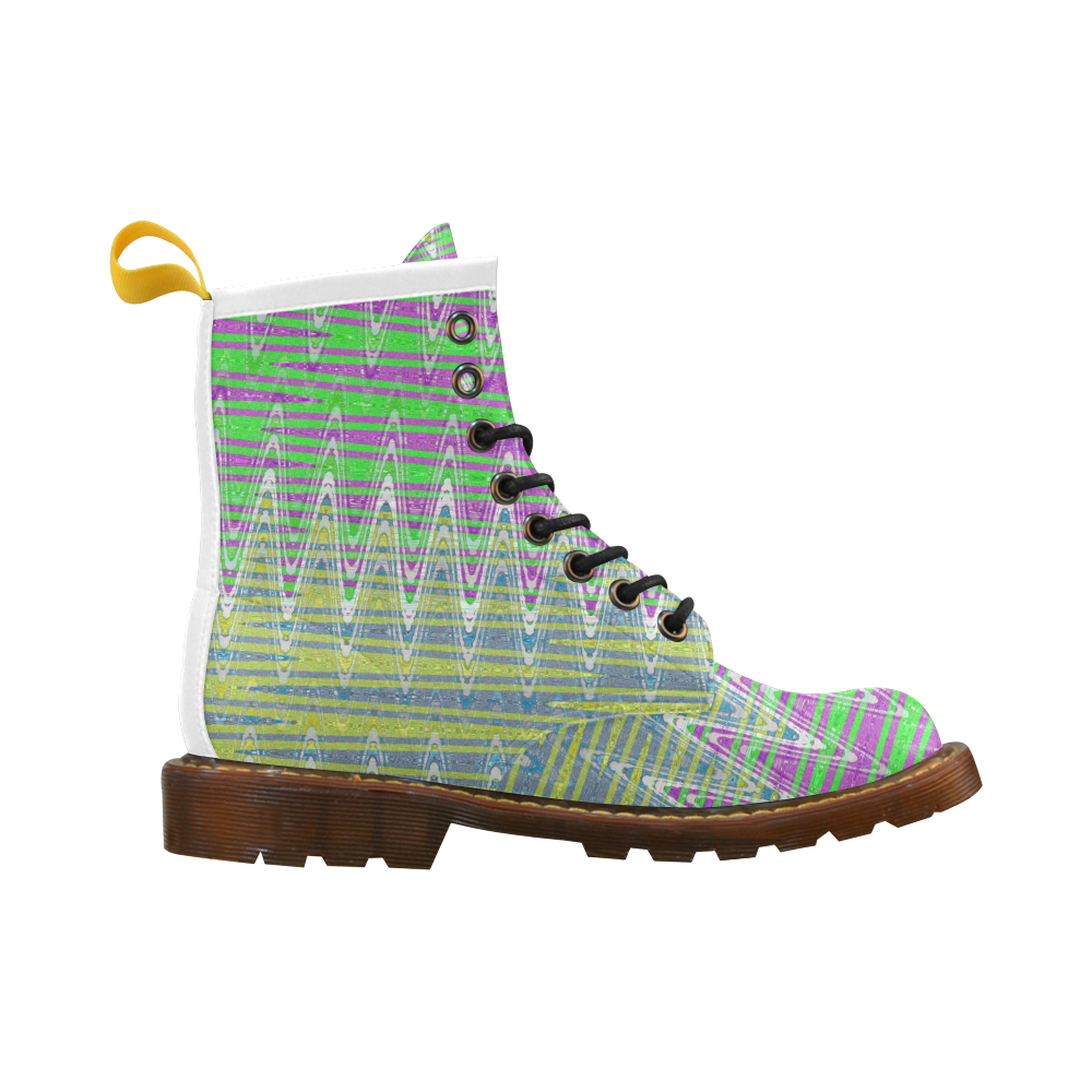 Colorful Pastel Zigzag Waves Pattern High Grade PU Leather Martin Boots For Women Model 402H