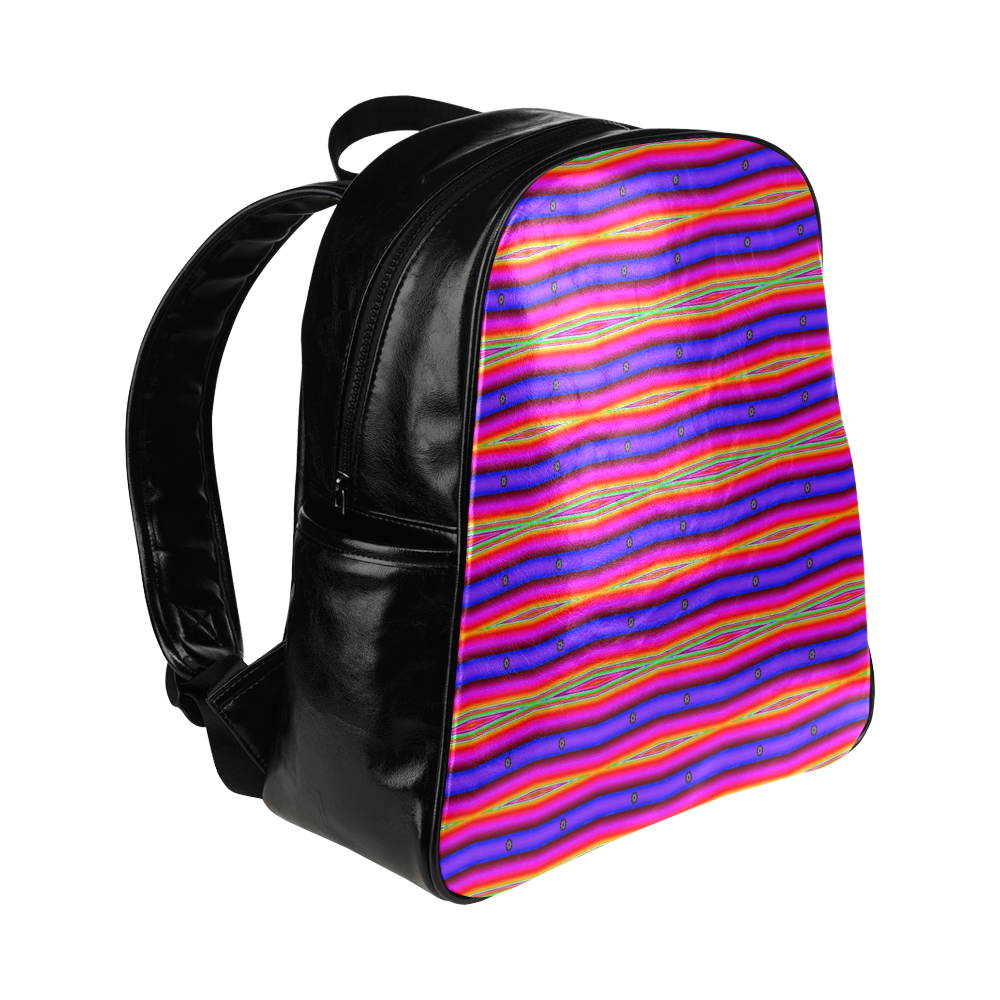 Bright Pink Purple Stripe Abstract Multi-Pockets Backpack (Model 1636)