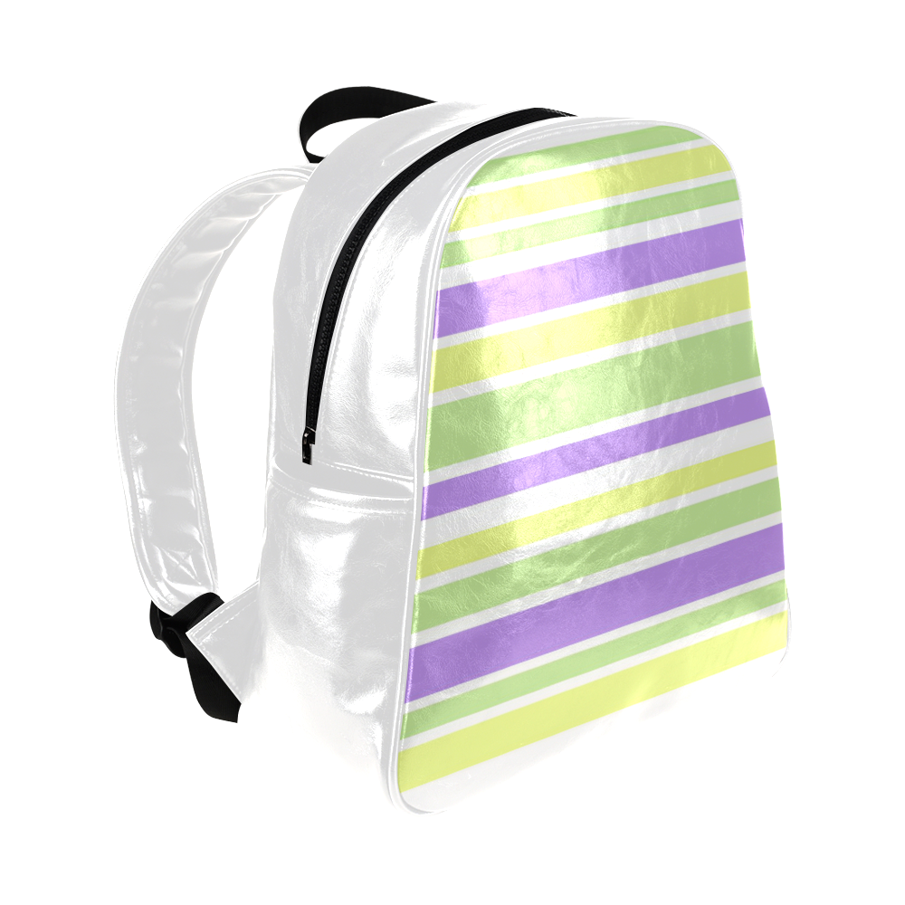 Yellow Green Purple Stripes Pattern Multi-Pockets Backpack (Model 1636)
