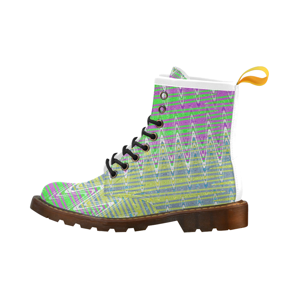 Colorful Pastel Zigzag Waves Pattern High Grade PU Leather Martin Boots For Women Model 402H