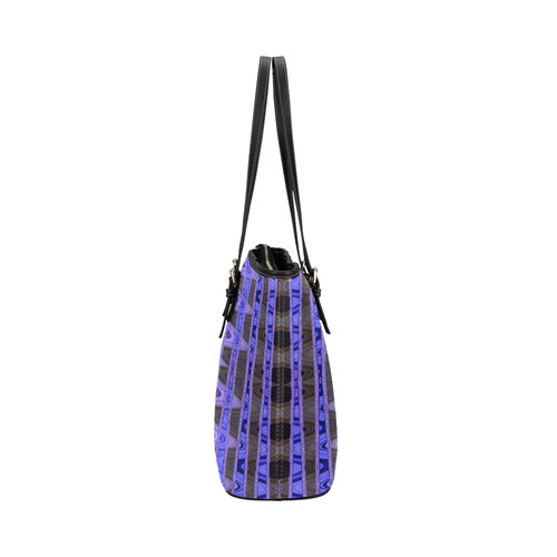 Blue Black Abstract Pattern Leather Tote Bag/Small (Model 1651)